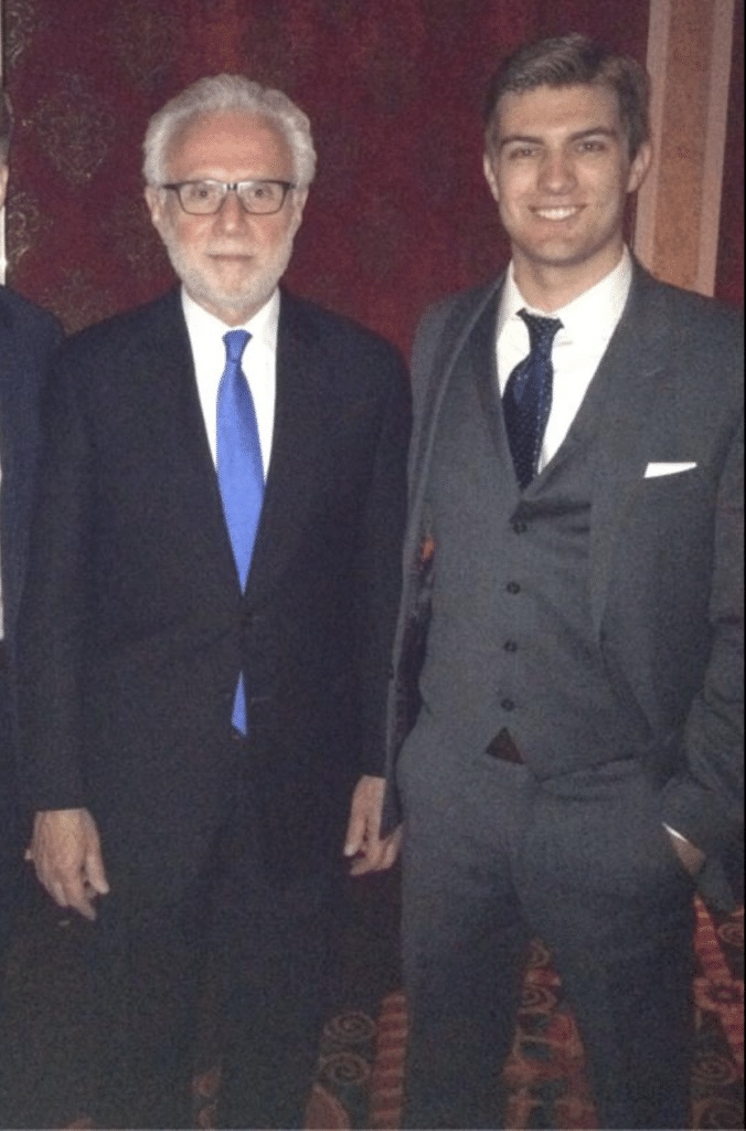 A photograph of Wolf Blitzer with writer Matt Bieker.