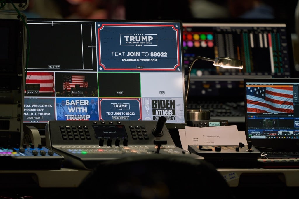 A photo showing several screens with different videos and visuals pre-loaded. This is a media control center.